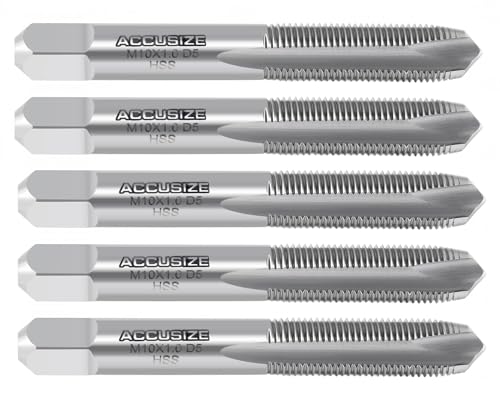 Accusize Industrial Tools 5 Pcs M10x1.0 HSS Metric Spiral Point Taps, ANSI, Ground, 2 Fl, SPT-10M-10x5