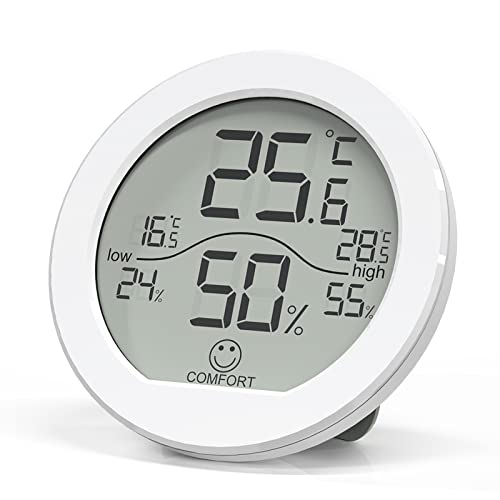 SECRUI Hygrometer Thermometer for Room Temperature Humidity Meter Indoor Thermometer Accuracy Calibration LCD Temperature Sensor with Maximum and Minimum Records, TH1, White