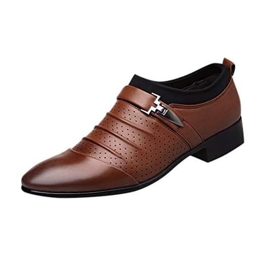 Alwayswin läderskor för män affärsskor vardaglig andningsbara läderskor sandaler formella kostymskor fest bröllopsskor tofflor slip-on klassiska läderskor, - BRUN - 44 EU