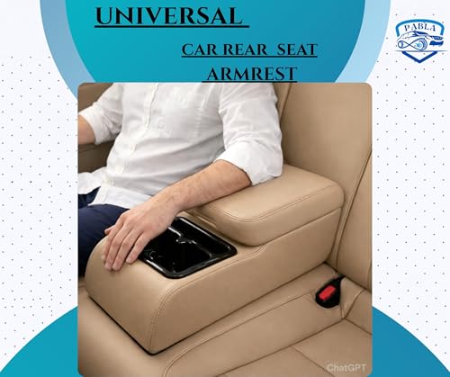 Image of PABLA Universal Premium Car Rear Seat Armrest with Memory Foam Cushion And Storage Box,Dual Cup Holders,Dual-Mount Fit (Full Beige Color)