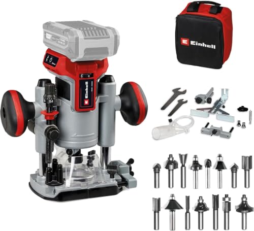 Einhell Professional Akku-Oberfräsen-Kantenfräsen-Set TP-RO 18 Set Li BL-Solo Power X-Change (18 V, Brushless, Frästiefen-Feineinstellung, inkl. Zubehör, Tasche, 15 tlg. Fräser-Set, ohne Akku)