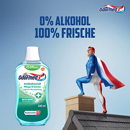 Odol-med3 Mundspülung Antibakteriell Pflege & Schutz, alkoholfreie Mundspülung, 500ml (Packung mit 5) – Bild 3