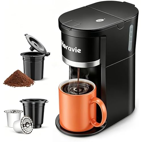 Small Single Serve Coffee Maker, One Cup Coffee Machine for K-Cup & Grounds