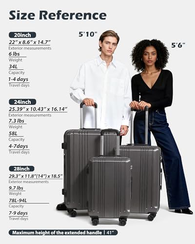 Coolife Luggage 3 Piece Set PC+ABS Hardshell Suitcases with TSA Lock, Spinner Lightweight (wine red, 3 piece set) - Image 4