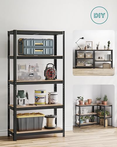 SONGMICS 5-Tier Heavy-Duty Shelving Units, Set of 2 Steel Shelving Units for Storage, Boltless Assembly, for Garage, Shed, Load Capacity 1929 lb Each, 15.7 x 35.4 x 70.9 Inches, Black UGLR042B01 - Image 3