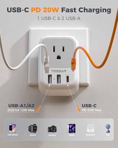 TESSAN 2 Pack European Travel Plug Adapter, Europe Power Converter - 3