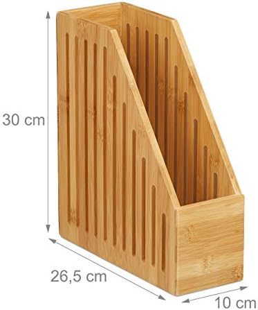 Relaxdays Bambusowy segregator stojący A4, czasopisma i dokumenty, biuro, biurko, segregator stojący (wys. x szer. x gł.): 30 x 10 x 26,5 cm, kolor naturalny, 1 sztuka