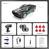 RC Drift Car Remote Control Car 2.4GHz 1:20 Scale 4WD 20KM/H High Speed Remote Control Cars Vehicle with LED Lights Drifting Tire 2Pcs Rechargeable Batteries Toy Cars for Adults Boys Girls (Black) - Image 7