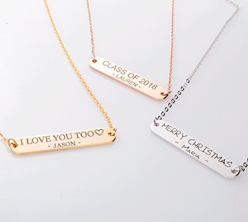 Custom Message Bar Personalized Gift Necklace 16K Gold Silver Rosegold - Plated Round Edge Your Name Necklace Wedding Family Christmas Anniversary Best Graduation Day Gift #TOP29