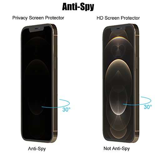 Uzwzw (3+3) For Iphone 12 Pro Max (6.7") (3 Pack) Anti Spy Private Tempered Glass Film Privacy Screen Protector And (3 Pack) Camera Lens Protector [Not Affect Flash], 9H Hardness, Anti Scratch #TOP2
