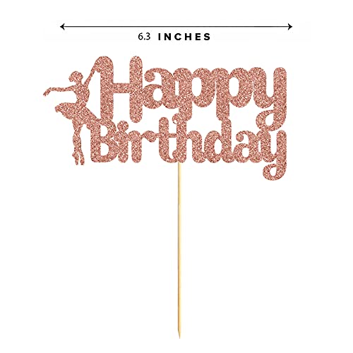 Rose Ballet Cake Topper, Rose Gold Glitter Ballerina Girl Happy Birthday Party Decoration #TOP2