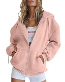 EFAN Women Zip Up Hoodies Oversized Sweatshirt Jacket 2026 Fall Fleece Cute Pullover Hooded Tops Teen Girls Casual Loose Fit Y2k Trendy Fashion Gym Clothes Outfits Pink M