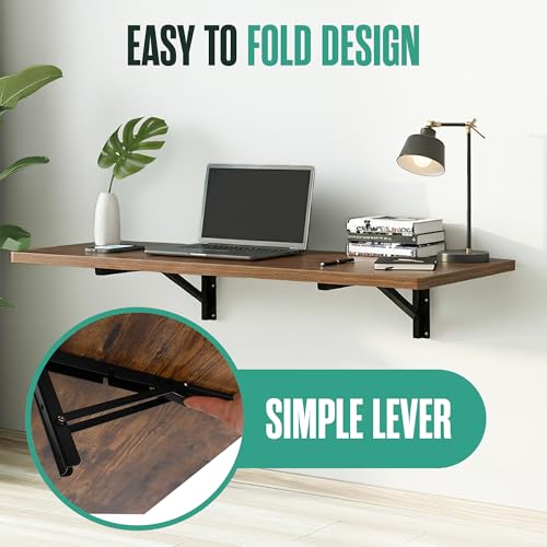 Houseables Wall Mounted Desk, Murphy Desk, Wall Mounted Folding Table, Laundry Folding Table, Fold Down Work Bench, Foldable Mount Station, Floating Bar, Hanging, Dining, Kitchen, Clothes, 48x16 Brown by Houseables - Image 6