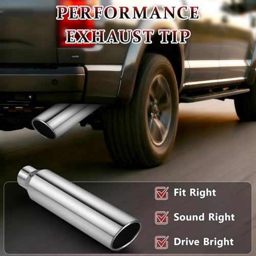 Image of 2PCS Exhaust Tip 2.5 inch Inlet 4 inch Outlet 18 inch Long, High Performance Stainless Steel, Rustproof Polished Finish, Rolled Angle Cut, Bolt-On Diesel Tail Pipe, Universal for Car Truck