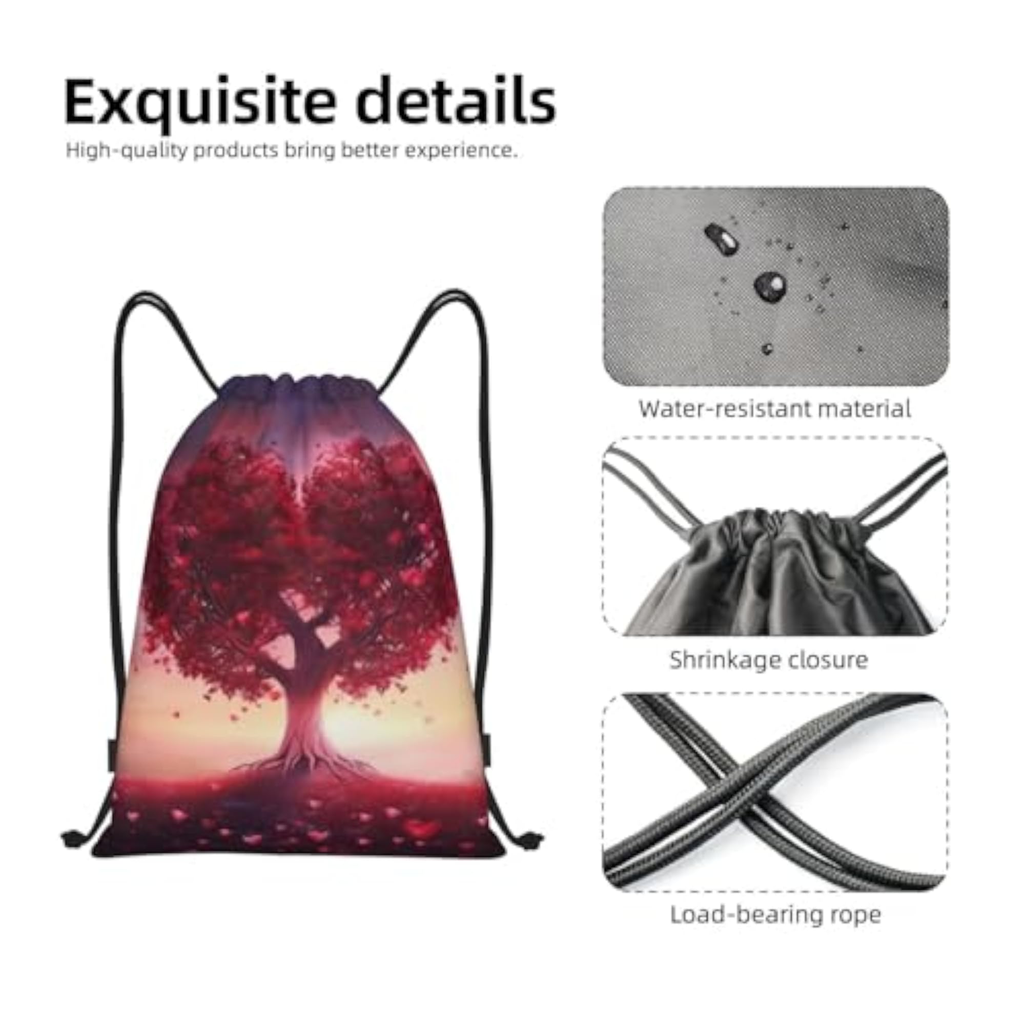 Women's Lightweight Drawstring Gym Bag, Heart Love Tree Soccer Backpack