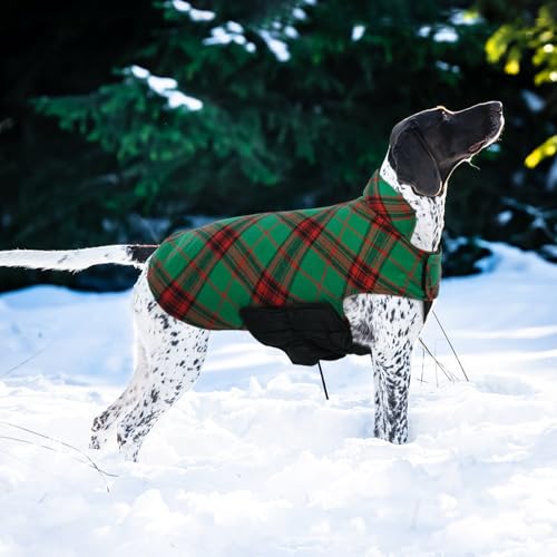 Image of Kuoser Waterproof Dog Coat, Warm Reversible Dog Jacket with Leash Hole | Soft Cozy Dog Cold Weather Coats for Rainy Snow Days, Lightweight Jacket for Small Dogs, Xmas Dogs Snowsuit Xmas Green S