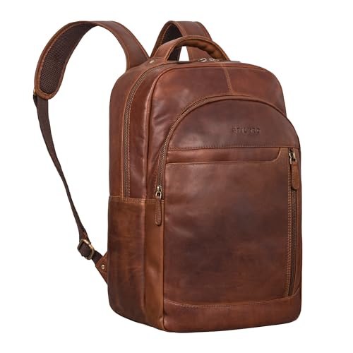 STILORD Alura Large Leather Backpack Ladies and Men Modern Daypack with Many Compartments Laptop Backpack 15.6 inch Genuine Leather Colour:Cognac-Brown