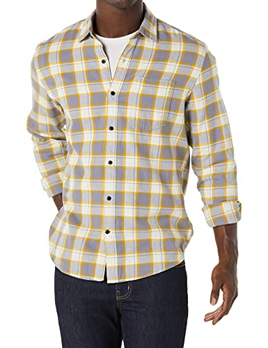 Image of Amazon Essentials Men's Regular Fit Long-Sleeve Flannel Shirt, Soft Brushed Cotton, Lightweight yet Warm