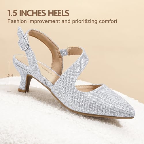 Image of Hehainom Girls Dress Shoes Kitten Heels Sandals Little Big Kids Pointed Toe Slingback Wedding Party Pumps Shoes