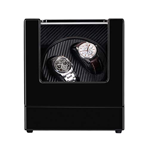 Double Watch Winder, Luxury Mechanical Watch Storage Case Wood Shell Piano Self Winding Watch Rotator Box- Battery Powered Or Ac Adapter With Quiet Motor #TOP2