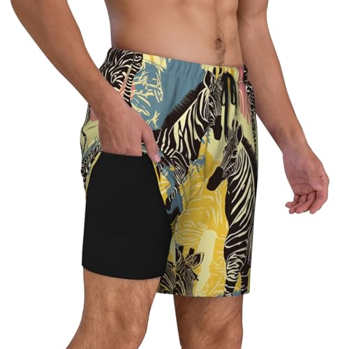 Men's Swim Trunks Quick Dry Board Shorts Giraffe and Zebra Beach Shorts with Pocket Bathing Suits for Men2