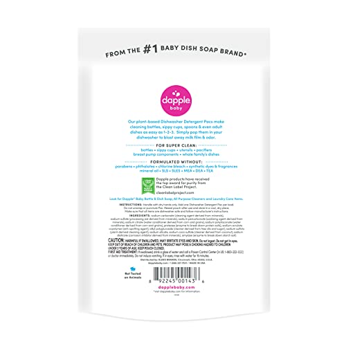 Dishwasher Detergent Pacs by Dapple Baby, 25 Count Pouch (Pack of 2), Fragrance Free, Plant Based & Hypoallergenic Dishwasher Pods - Removes Milk Residue & Odor - Dishes, Baby Bottles & Kitchenware