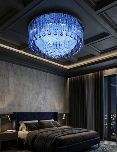 Image of Sanleen Solid Crystal LED Ceiling Chandelier | Multi-Layer Designer Jhoomar Light for Living Room, Bedroom & Hall | Modern White & Silver Finish | Decorative Ceiling Lighting Fixture | 24 Inch