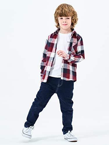 Ochenta Big Boys' Button Down Flannel Plaid Shirt, Kids Long Sleeve Christmas Tops E006 Red Blue Tag 150-7-8 Years #TOP6