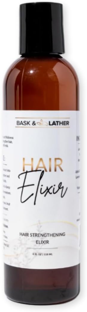 BASK & LATHER Elixir Hair Strengthening Oil, Jamaican Black Castor Oil, For Volume, Thickness, Detangle, De Frizz, Conditions New Hair Growth, 4 fl oz