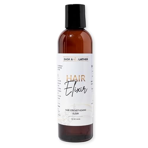 BASK & LATHER Elixir - Aceite fortalecedor del cabello, aceite de ricino negro jamaicano, para volumen, grosor, desenredar, de encrespamiento,