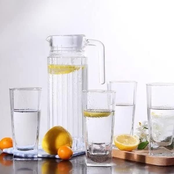 Image of VILON Italian Premium Premium Elegant Glass Lemon Set of 7 Pcs1 Glass Jug (1300 ML) with 6 Glasses (300 ML) (Hexa)