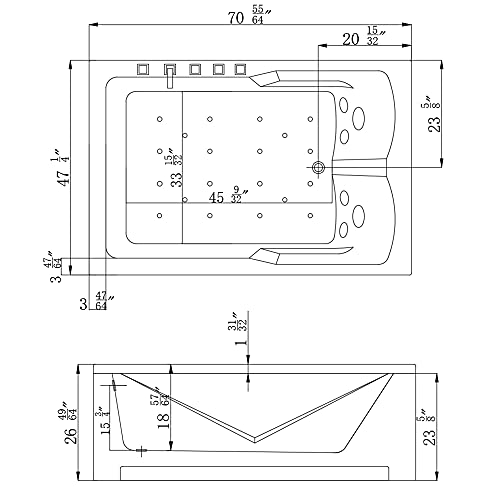 Empava Whirlpool Bathtub 71 Inch,2 Person Whirlpool Tubs With 16 Jets,Jetted Bathtub,Acrylic SPA Bath Tub,Hydro Massage Bathtub With Right Drain,3-Side Apron,White