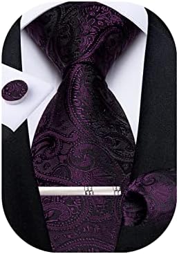 DiBanGu Mens Tie Set Silk Paisley Necktie Woven Pocket Square Tie Clip Cufflinks Set Formal Wedding Business