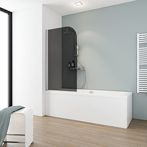 Schulte pare baignoire 80 x 140 cm, profilé aspect chromé, montage gauche droite, écran 1 volet mobile pivotant rabattable 180° contre le mur, verre de sécurité 5 mm fumé, joint d'étanchéité