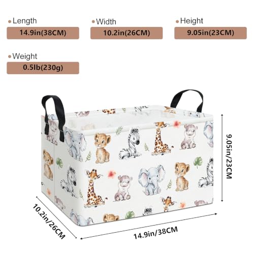 Image of Rectangular Safari Animal Laundry Storage Bin for Adults and Kids | Damp resistant canvas fabric, sturdy stitched carry handles, foldable design organizes closet and playroom daily supplies