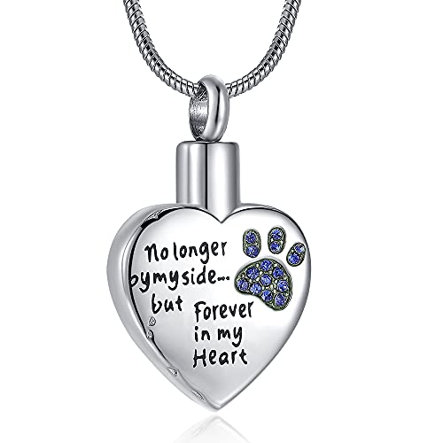 RIMZVIUX Pet Cremation Jewelry for Ashes for Dog Cat Waterproof Dog Paws Ash Necklace for Men Urns Cat Memorial Gift Women (Silver-Blue)