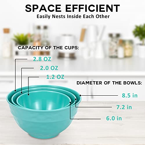 Tp Mixing Bowl Set With Lids, 6-Piece Melamine Nesting Bowls Set For Pasta Baking Salad Mixing, Set Of 3, Glossy Turquoise #TOP3