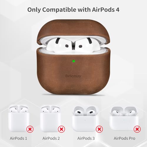 Belemay for AirPods 4 Case, Compatible with MagSafe, Premium Crazy Horse Leather [Vintage Aesthetic] - Rich Patina - Comfort Grip - Compatible with AirPods 4th Generation Case (2024) (USB-C), Brown by Belemay - Image 9