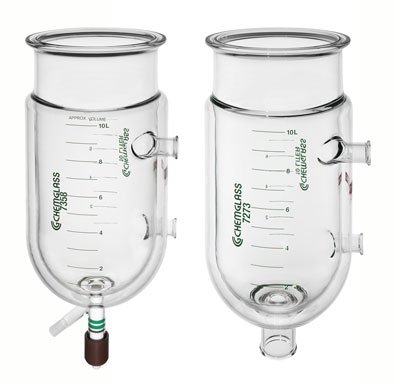 Chemglass CG-1968-97 Series CG-1968 Process Reaction Vessel, Jacketed, Large Scale, 1 1/2" BP Inlet/Outlet Size, 75L Capacity, 899 mm Height