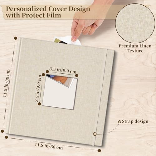 Miniatura 3 de Vienrose Álbum Fotográfico De Lino 30x30 Cm Con Espacios Para Texto, Álbum De Recortes Scrapbook Personalizable Diy Para Bodas, Bebés, Familia, Bautizos, Cumpleaños 100 Páginas, Beige