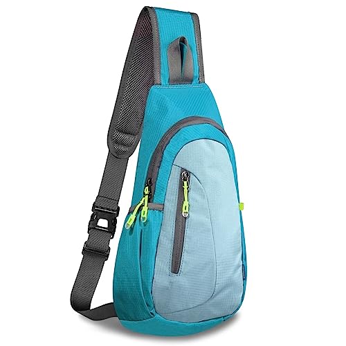 TITECOUGO Small Canvas Sling Bag Lightweight Crossbody Bag for Women Rucksack for Men Running Backpack Travel Chest Pack Shoulder Daypack for Gym Work Outdoor Hiking Sports Blue/Pale Blue
