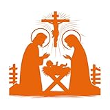 Calcomanías de tallado fino El niño Jesús en un pesebre con María y José 67.2x70.6cm Autoadhesivo Naranja