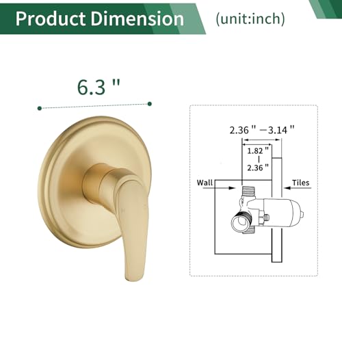 Wall Mount Rough-In Valve Shower Valves Shower Faucet Bathroom Trim Kit Single Handle Tub Shower Valve Mixer Brushed Gold
