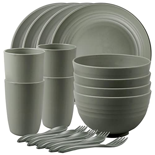 Wheat Straw Dinnerware Sets, 20 Pcs Microwave Unbreakable Plates And Bowls Sets, Reusable Lightweight Tableware Dinner Dishes, Bowls, Cups, Plastic Dishes For Camping, Kitchen, Rv, Dishwasher Safe #TOP23