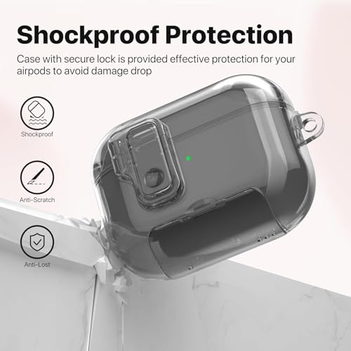 Image of Meyaar for AirPods Pro 3 Case, Clear Magnetic Automatic Lock Cases with Phone Stand with Keychain Case for Airpod Pro 3 for Men & Women (Black)