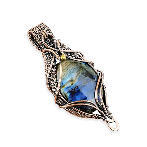 Healing creation Two-Tone Gemstone Copper Wire Wrapped Gemstone Pendant Necklace Boho Healing Stone Jewelry For Unisex Copper Pendant Handmade Jewelry (Labradorite)