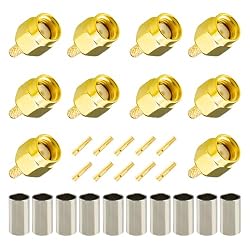 Boobrie 10-Pack RP-SMA Crimp Connector RPSMA Male RF Crimp Solder Attachment Straight Adapter 50 Ohm Gold Plated for RG174 RG316 RG188 RG188A LMR100 Coaxial Cable