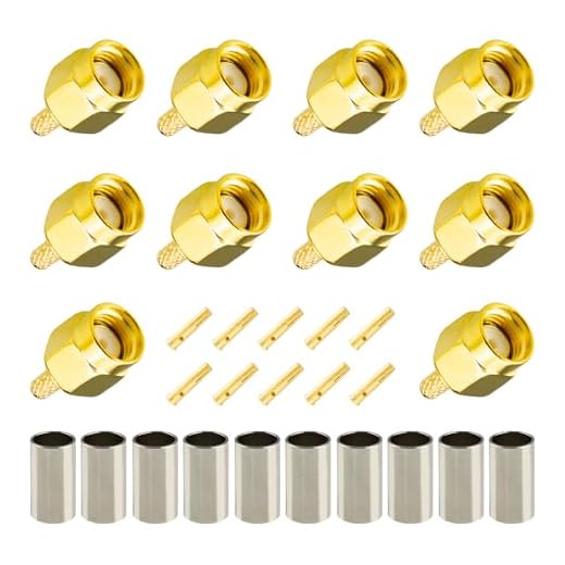 Boobrie 10-Pack RP-SMA Crimp Connector RPSMA Male RF Crimp Solder Attachment Straight Adapter 50 Ohm Gold Plated for RG174 RG316 RG188 RG188A LMR100 Coaxial Cable