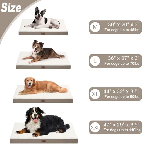 Image of Dog Crate Bed Washable Dog Beds for Large Dogs, Big Waterproof Orthopedic Dog Bed with Egg Crate Foam Pet Bed Mat, Removable Oxford Cooling Cover, Khaki White