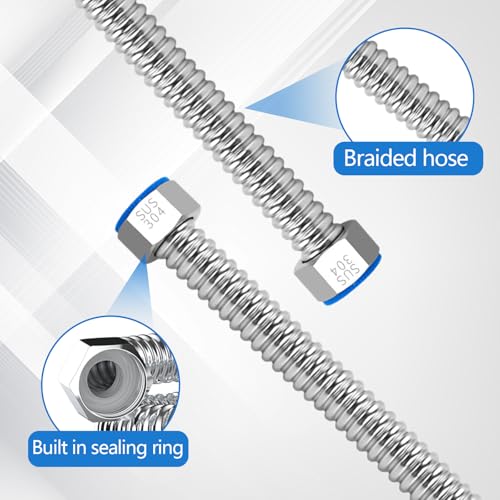 Flexschlauch 1/2 Zoll, 4 Stück 304 Edelstahl Wasserhahn Schlauch G1/2 x G1/2 Panzerschlauch Flex Schlauch für Wasserhahn Bad WC (20cm/30cm)